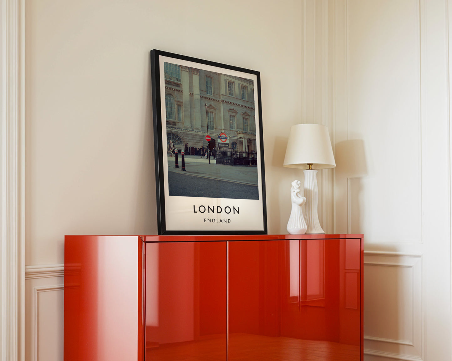 Bank Station Underground Entrance Classical - London analogue photography poster print in interior design setting