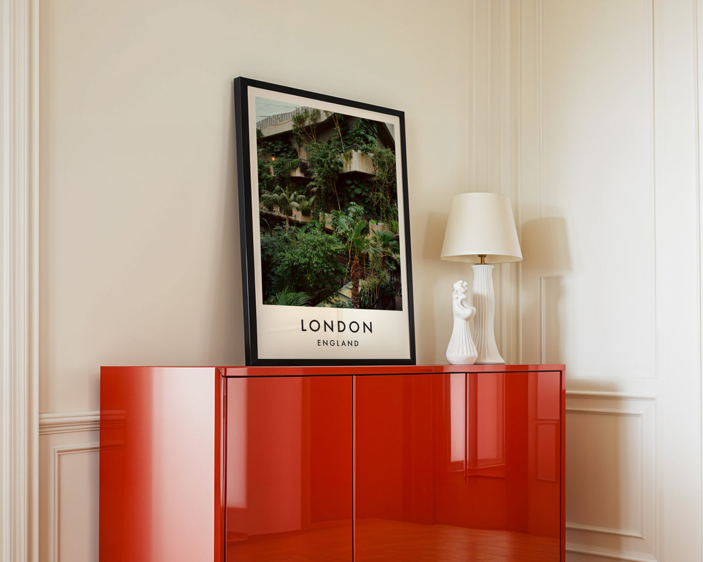 Barbican Conservatory Lush Green Plants Concrete - London analogue photography poster print in interior design setting