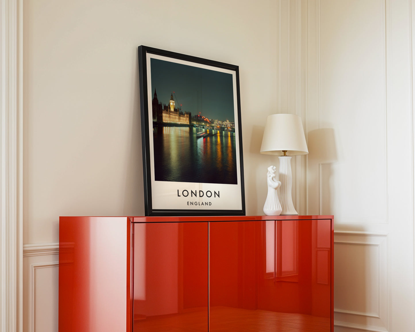 Big Ben Parliament Close Up Night Thames - London analogue photography poster print in interior design setting