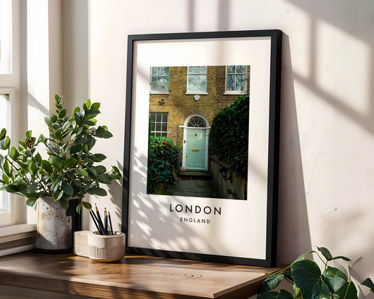 Georgian Townhouse Mint Green Door Ivy - London analogue photography poster print in modern room setting