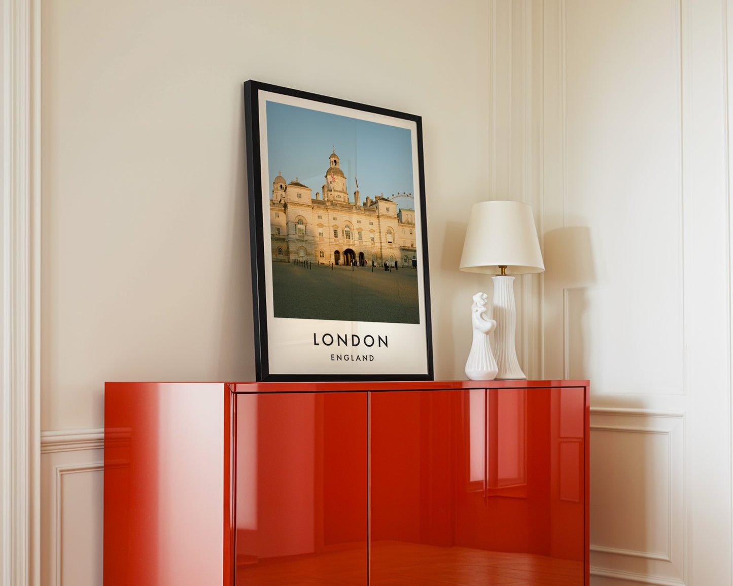 Horse Guards Parade London Eye Golden Light - London analogue photography poster print in interior design setting