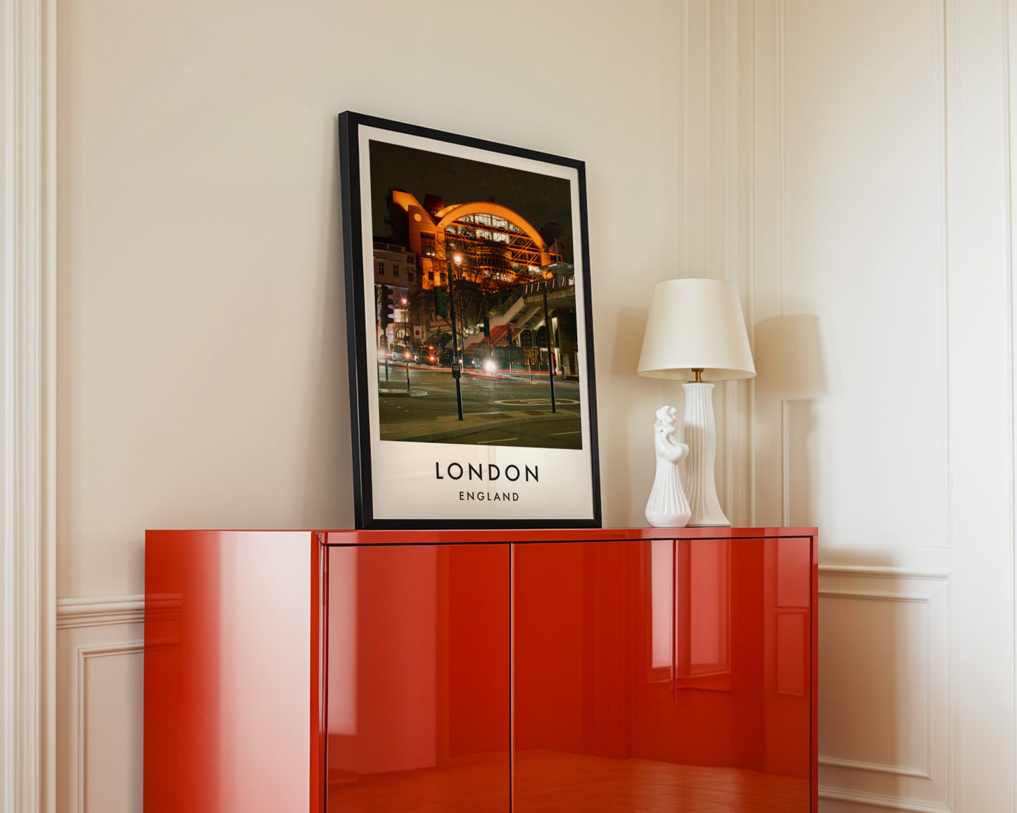 Illuminated Railway Arch Station Night - London analogue photography poster print in interior design setting