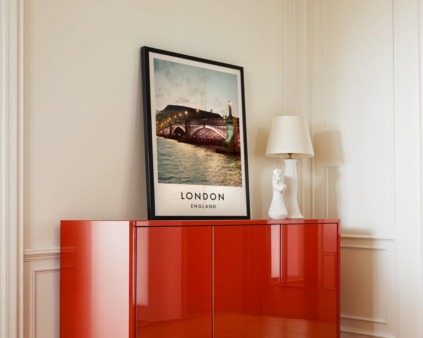 Lambeth Bridge Arches Twilight Thames - London analogue photography poster print in interior design setting