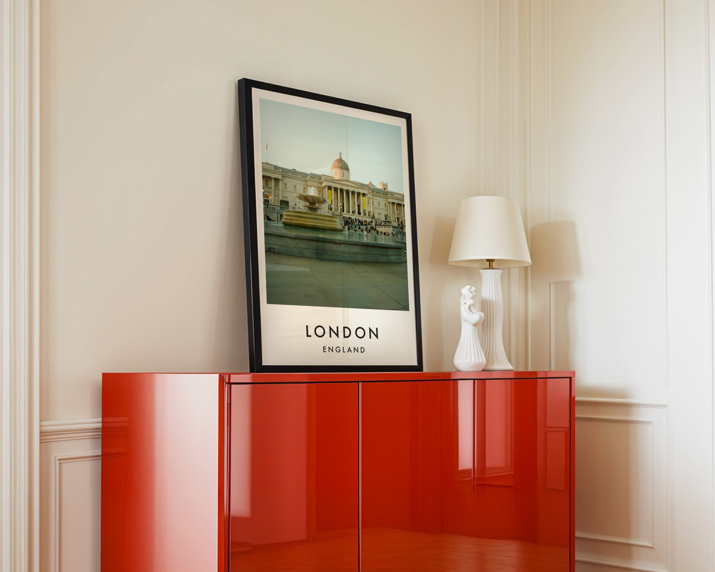 National Gallery Trafalgar Square Fountain - London analogue photography poster print in interior design setting