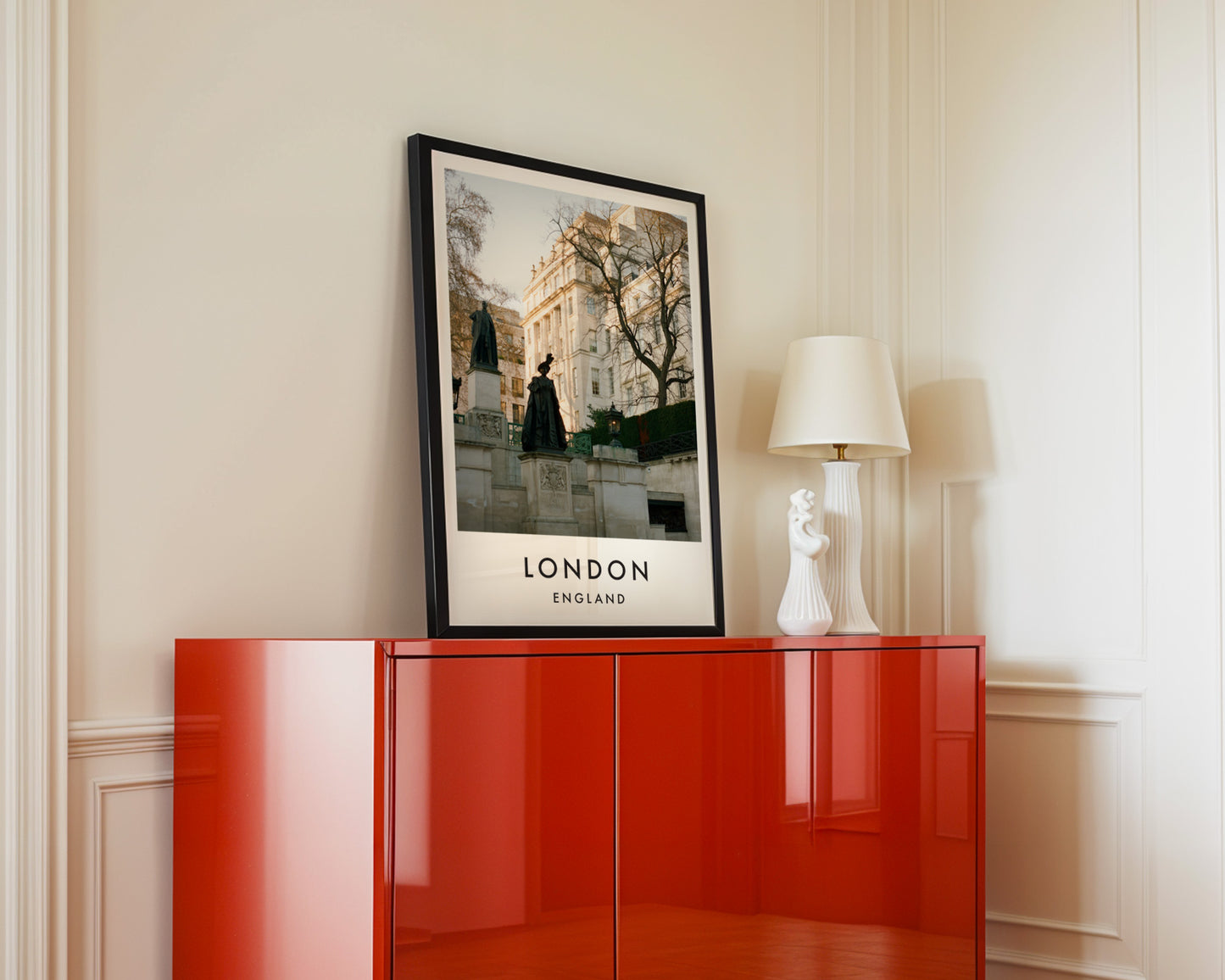 Waterloo Place Statues Carlton House Terrace - London analogue photography poster print in interior design setting