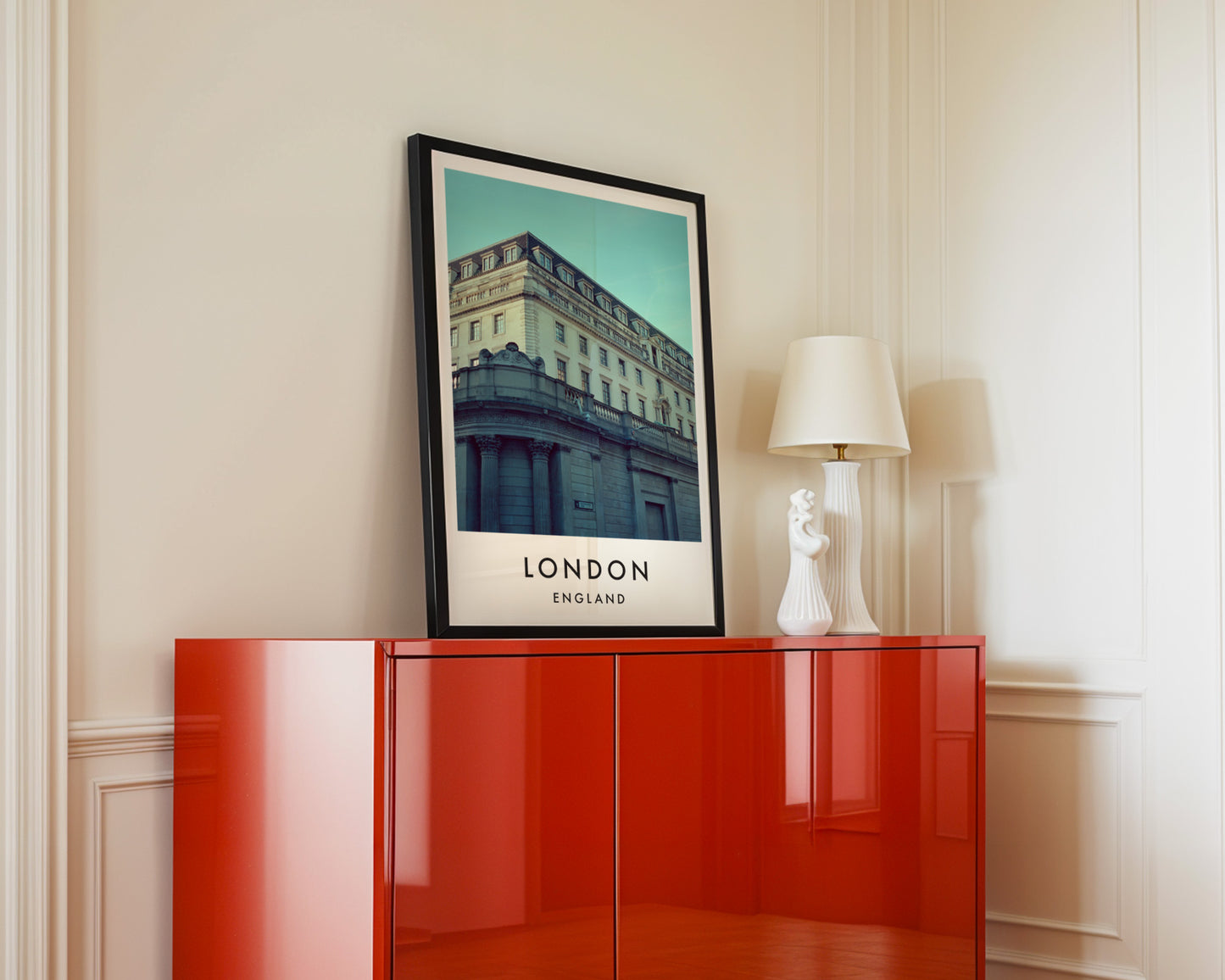 Bank of England Building Classical Facade - London analogue photography poster print in interior design setting