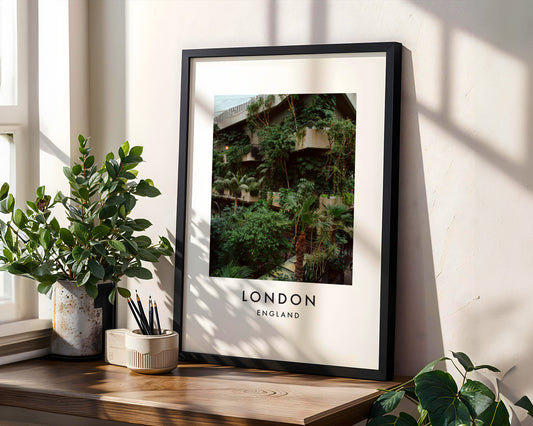 Barbican Conservatory Lush Green Plants Concrete - London analogue photography poster print in modern room setting