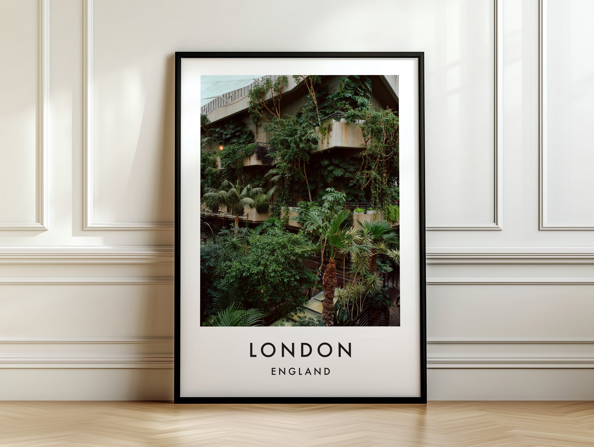 Barbican Conservatory Lush Green Plants Concrete - London analogue photography poster print on white panelled wall