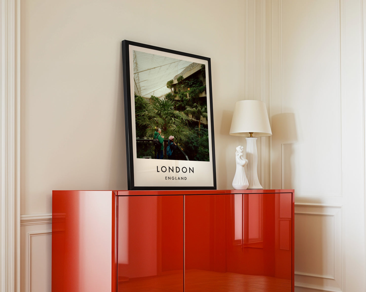 Barbican Conservatory Visitors Palm Trees Glass Roof - London analogue photography poster print in interior design setting