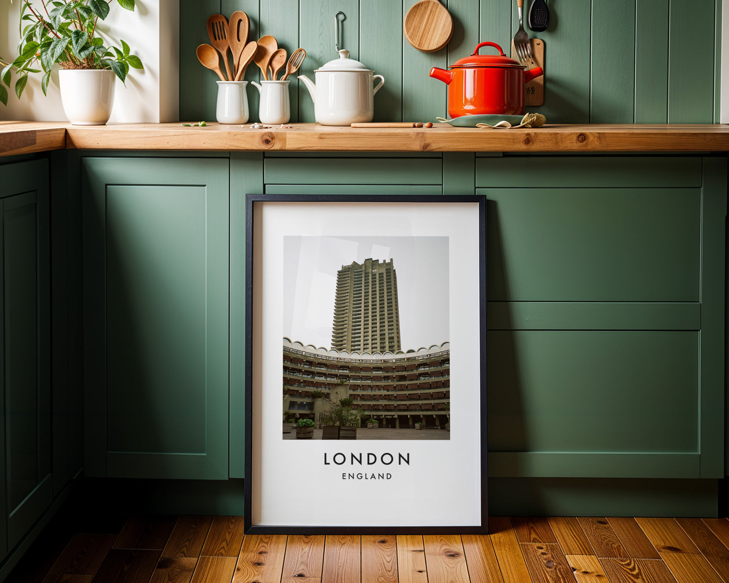 Barbican Estate Cromwell Tower Curved Terrace - London analogue photography poster print on minimalist white wall