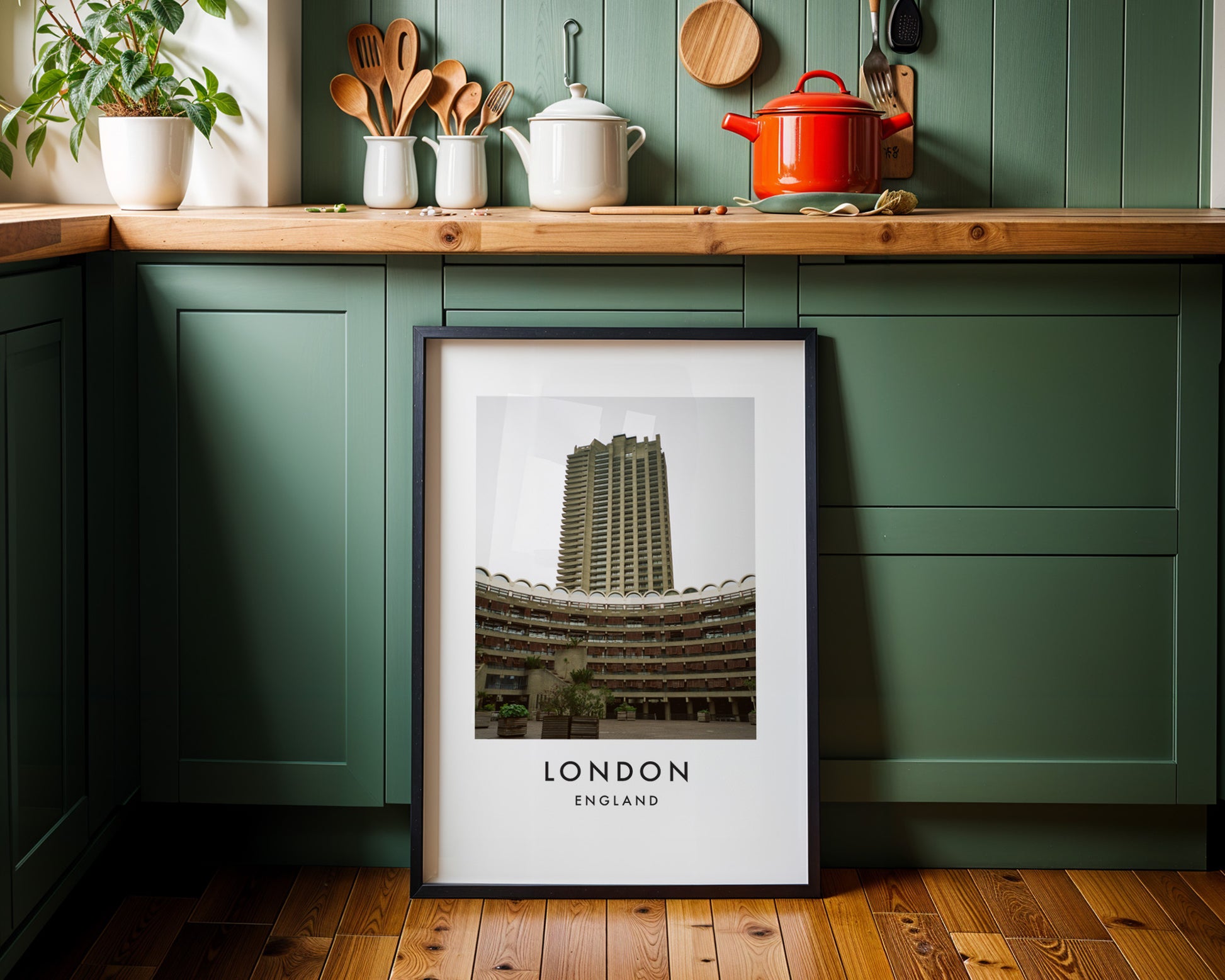 Barbican Estate Cromwell Tower Curved Terrace - London analogue photography poster print on minimalist white wall