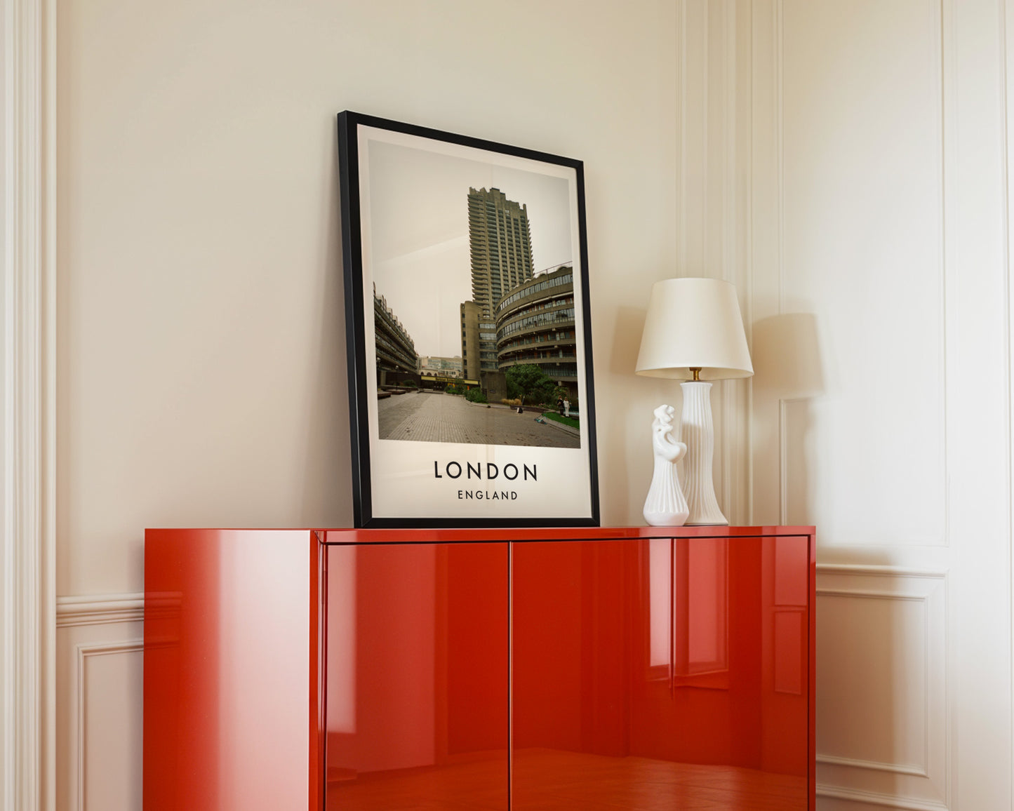 Barbican Estate Podium Walkway Tower - London analogue photography poster print in interior design setting