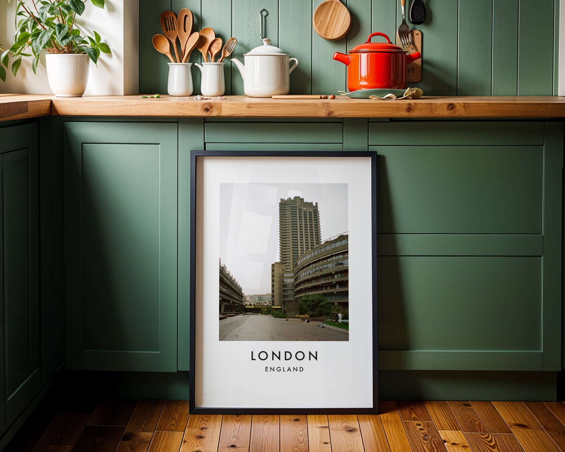 Barbican Estate Podium Walkway Tower - London analogue photography poster print on minimalist white wall