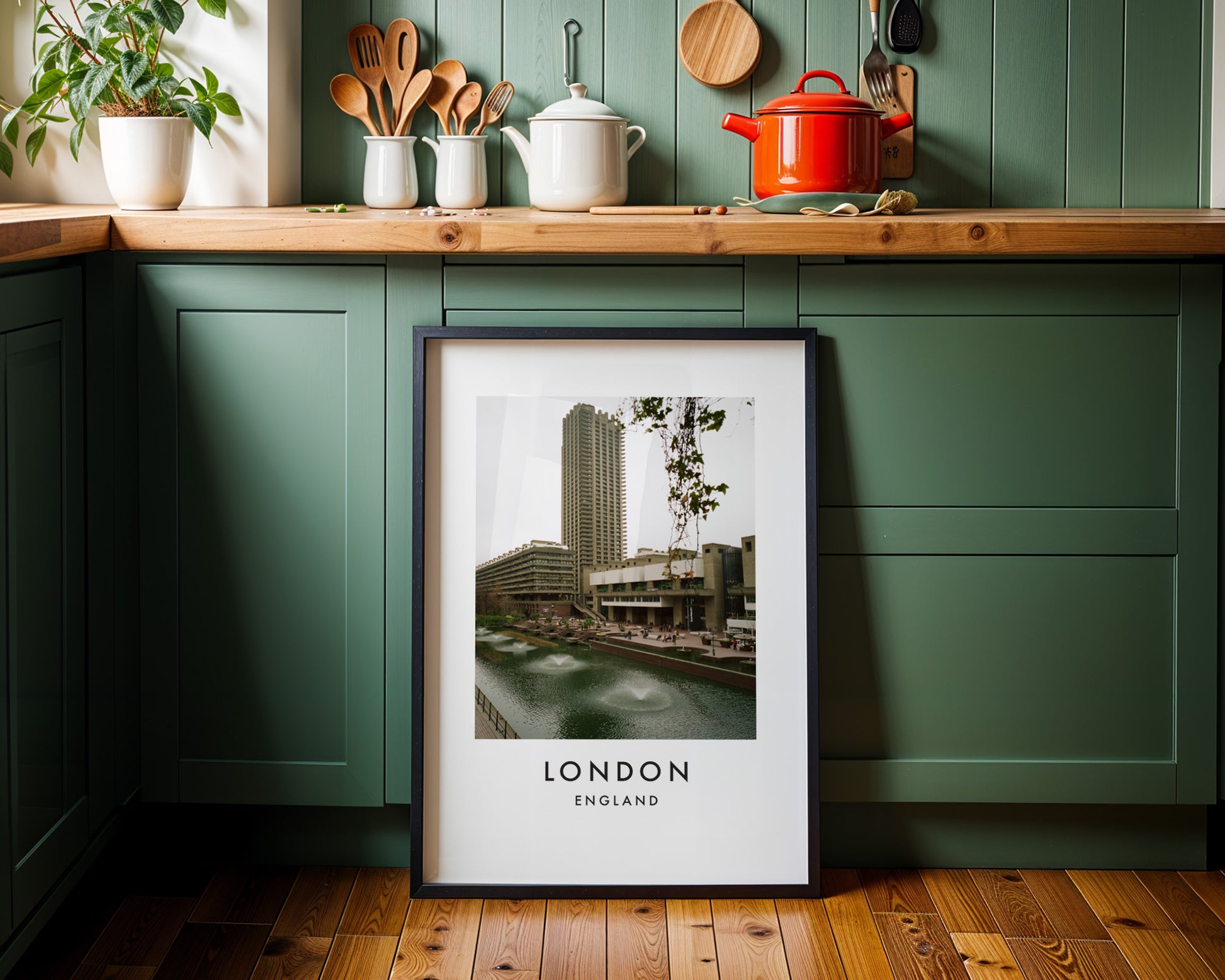 Barbican Lakeside Fountains Tower - London analogue photography poster print on minimalist white wall