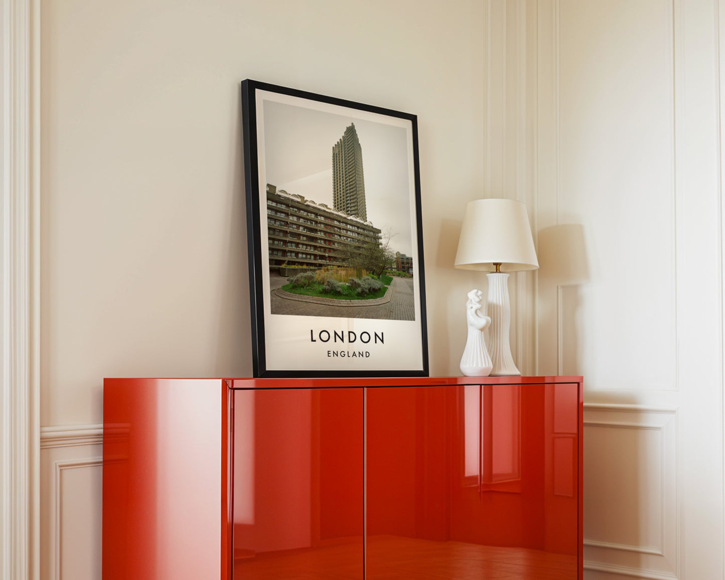 Barbican Tower Garden View Ground Level - London analogue photography poster print in interior design setting