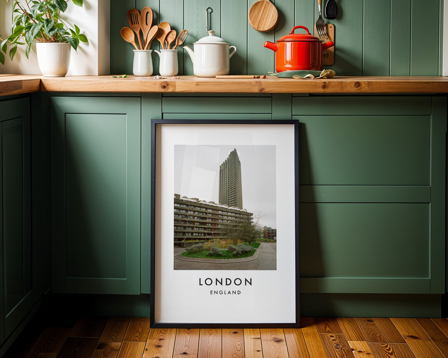 Barbican Tower Garden View Ground Level - London analogue photography poster print on minimalist white wall