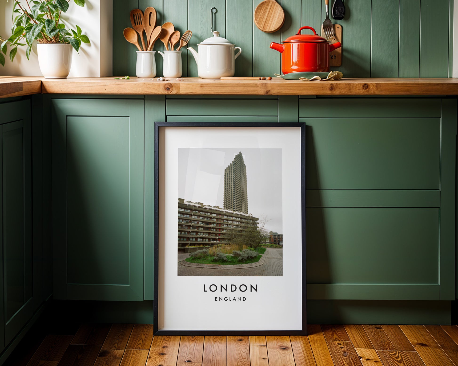 Barbican Tower Garden View Ground Level - London analogue photography poster print on minimalist white wall