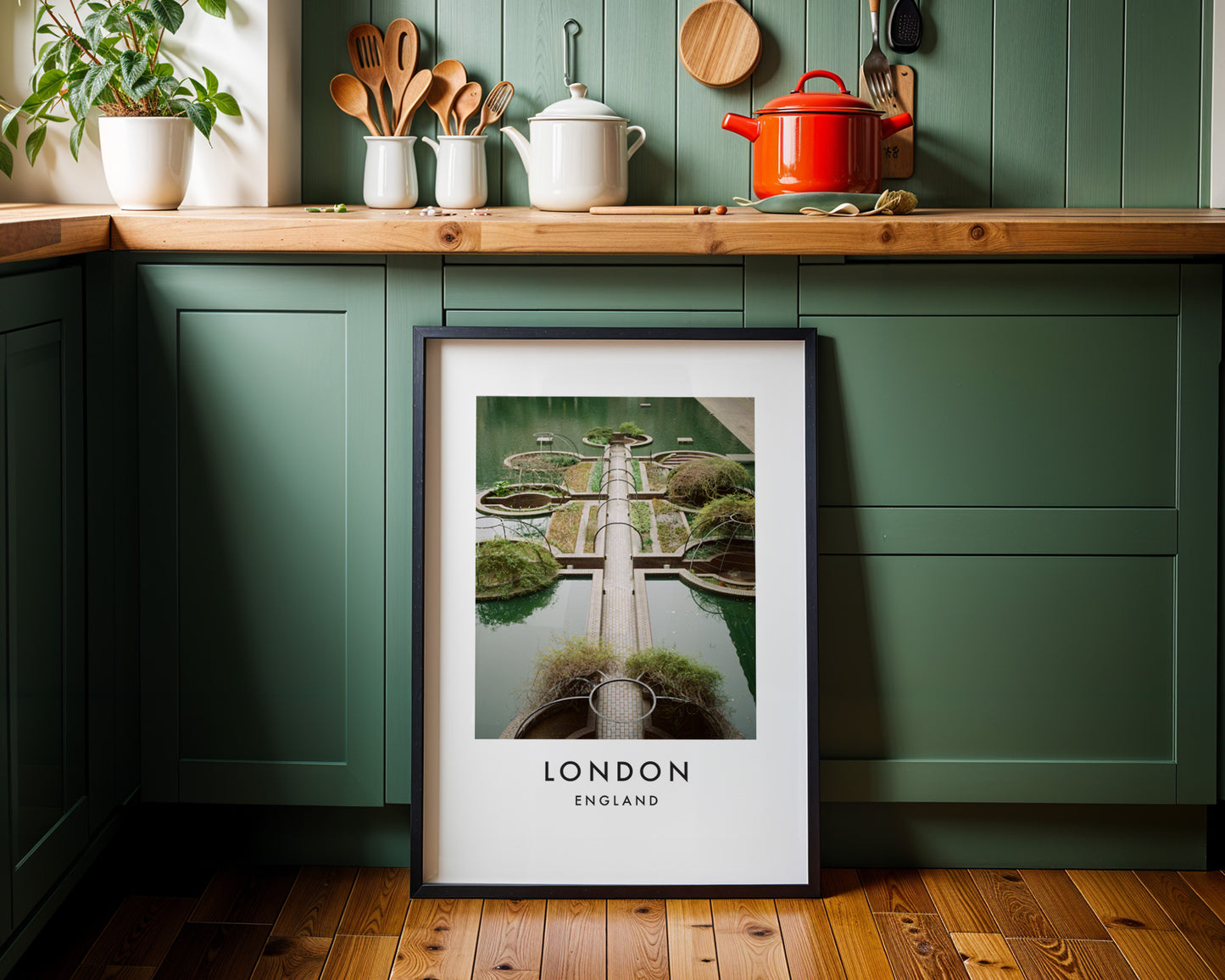 Barbican Water Gardens Aerial Symmetrical View - London analogue photography poster print on minimalist white wall