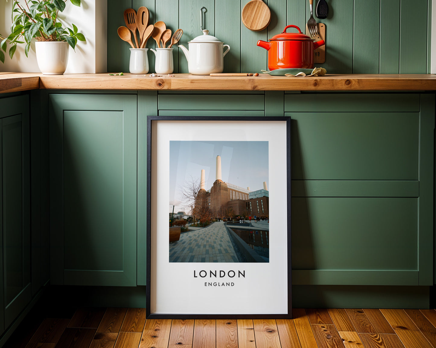 Battersea Power Station Daytime Chimneys Front - London analogue photography poster print on minimalist white wall