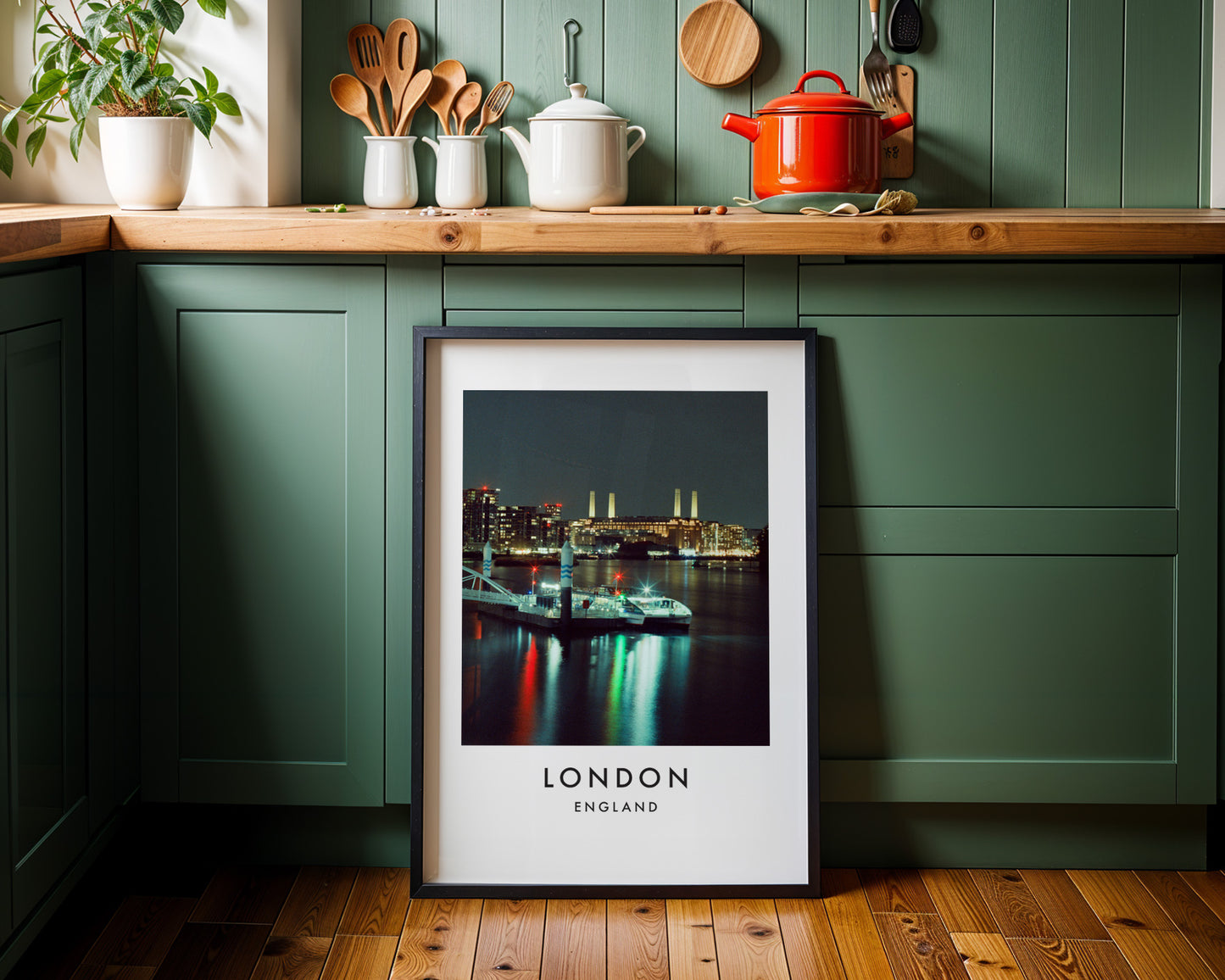 Battersea Power Station Night Reflections - London analogue photography poster print on minimalist white wall