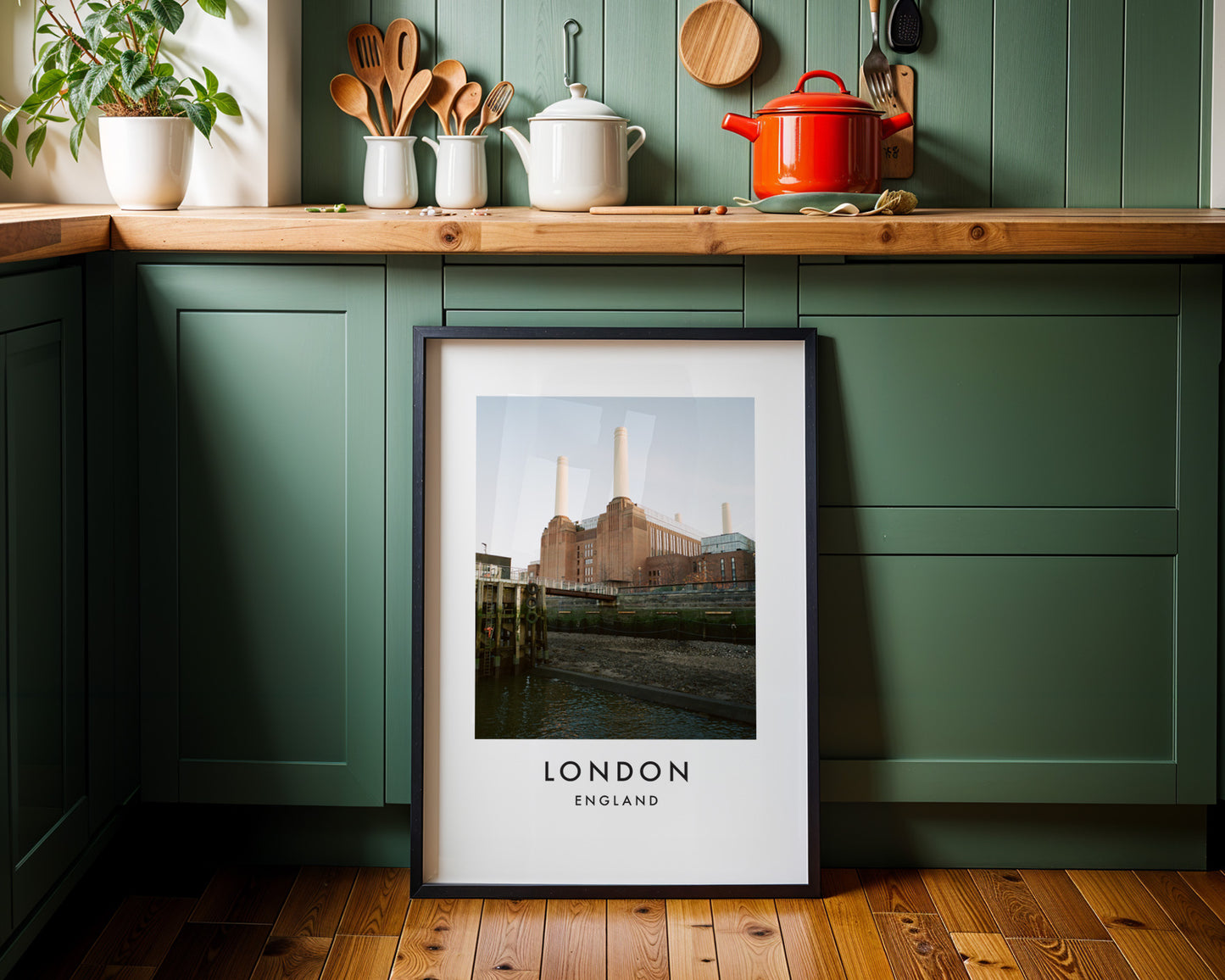 Battersea Power Station Thames River Pilings - London analogue photography poster print on minimalist white wall