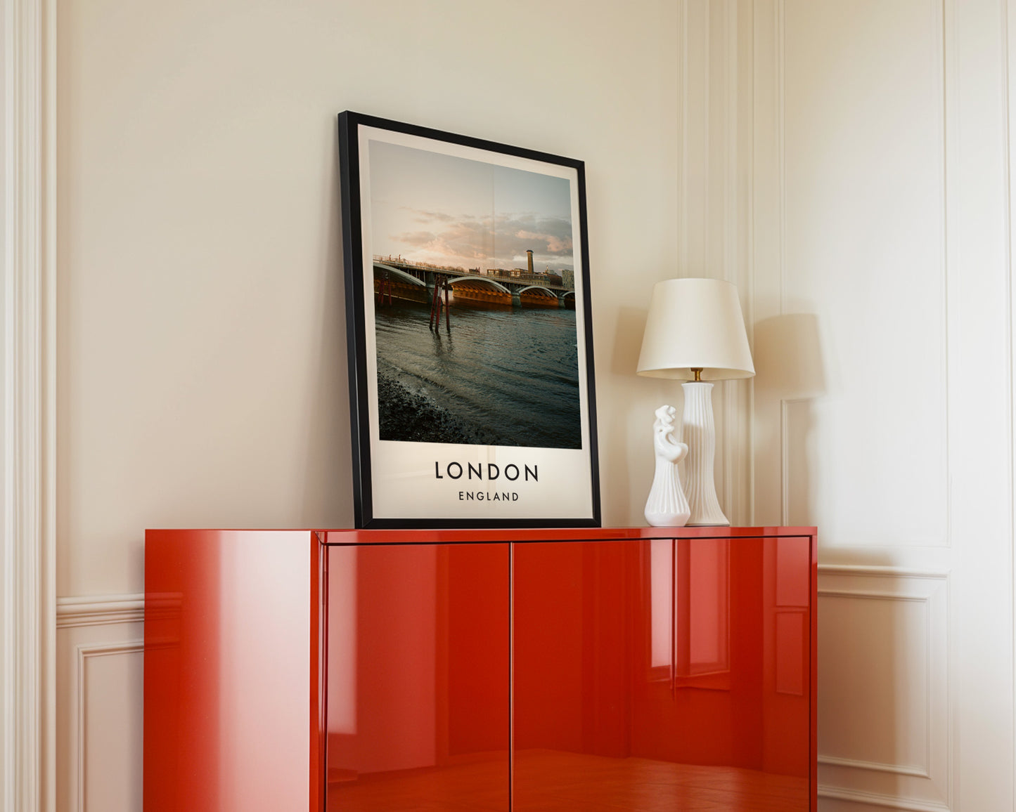 Blackfriars Bridge Golden Hour Tate Modern Chimney - London analogue photography poster print in interior design setting