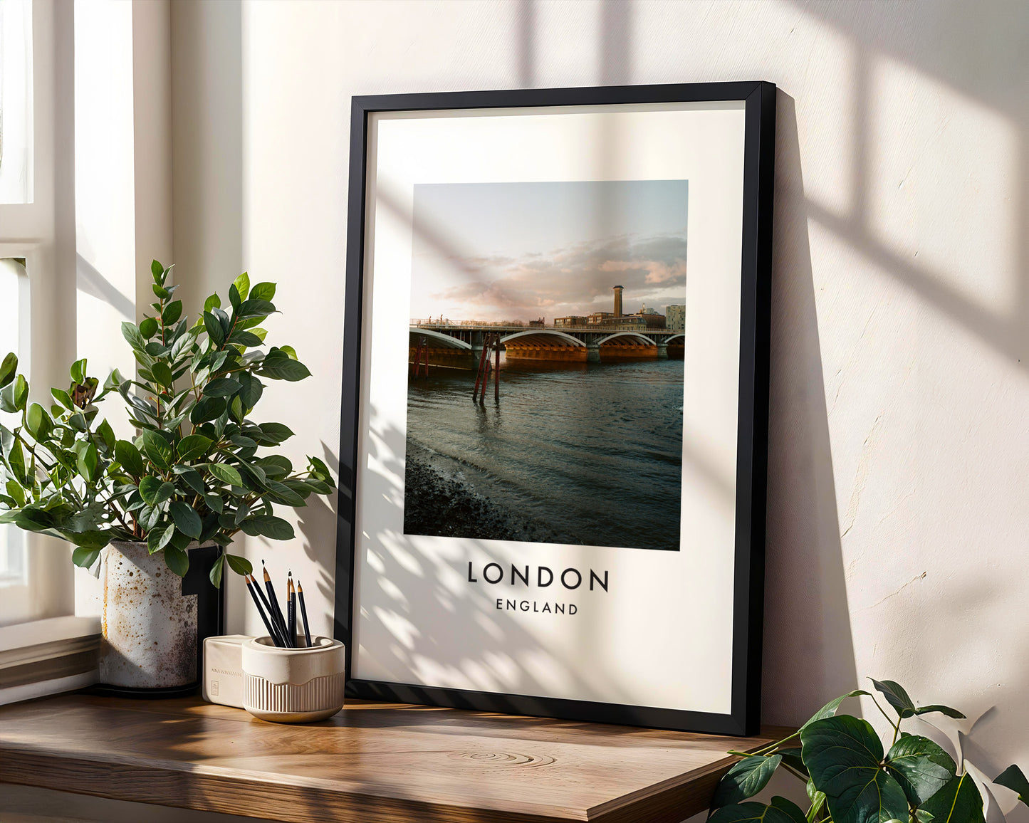 Blackfriars Bridge Golden Hour Tate Modern Chimney - London analogue photography poster print in modern room setting