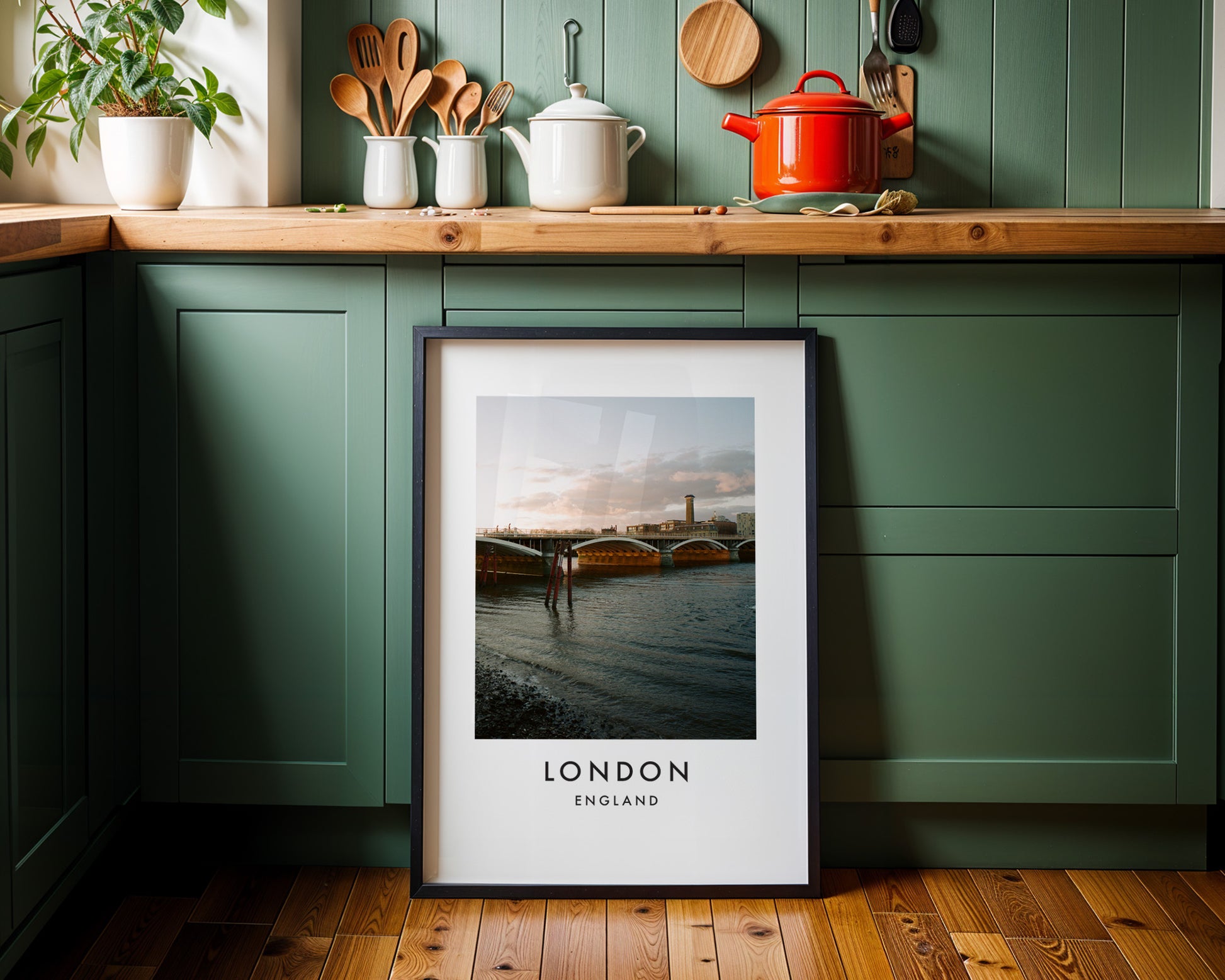 Blackfriars Bridge Golden Hour Tate Modern Chimney - London analogue photography poster print on minimalist white wall