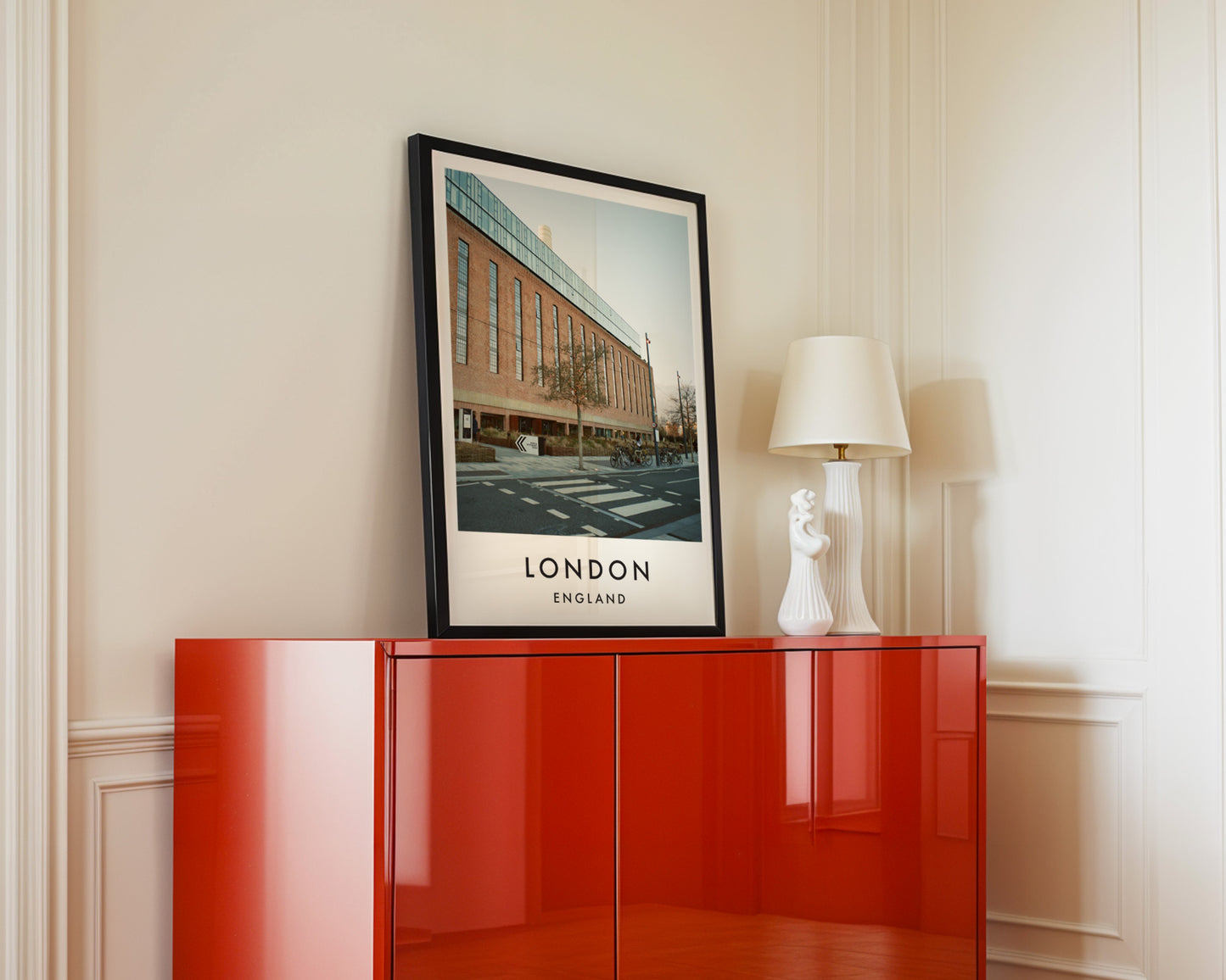 British Library Red Brick Building Street - London analogue photography poster print in interior design setting