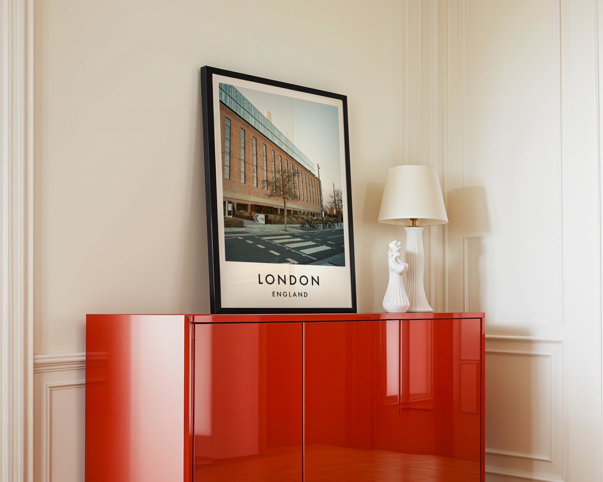 British Library Red Brick Building Street - London analogue photography poster print in interior design setting