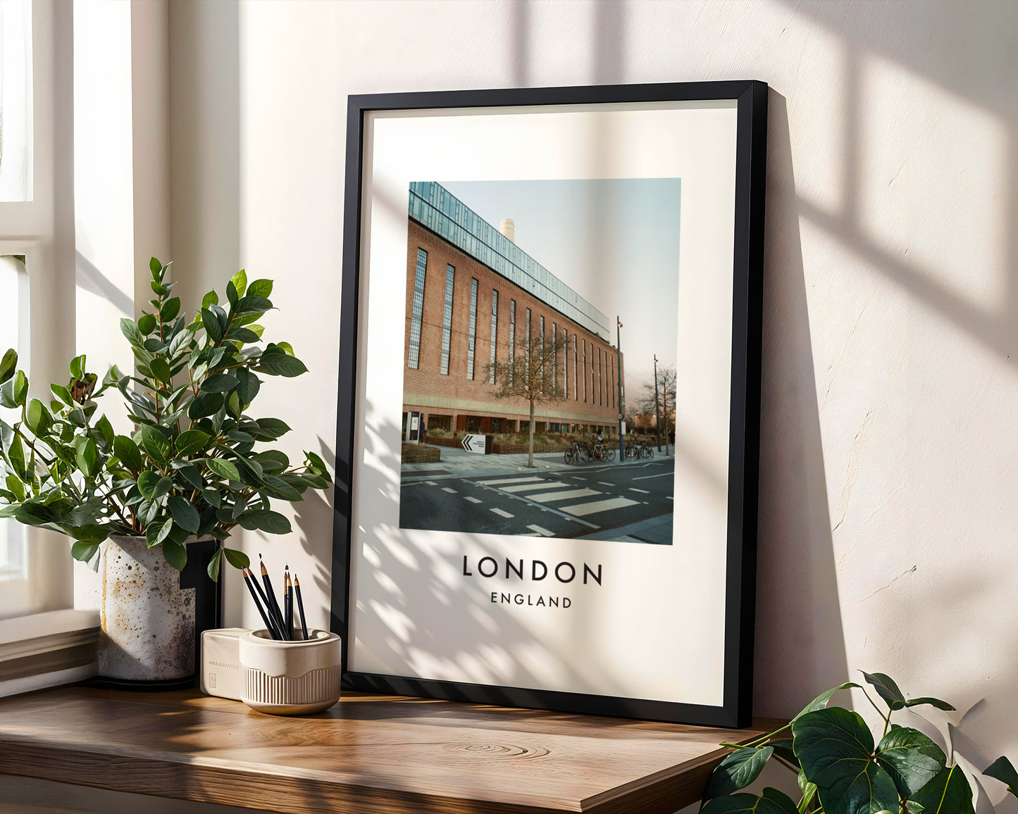 British Library Red Brick Building Street - London analogue photography poster print in modern room setting