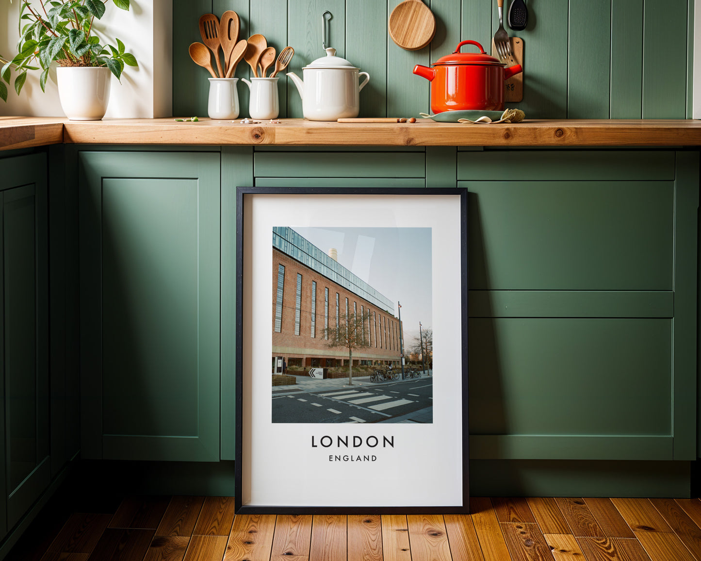 British Library Red Brick Building Street - London analogue photography poster print on minimalist white wall