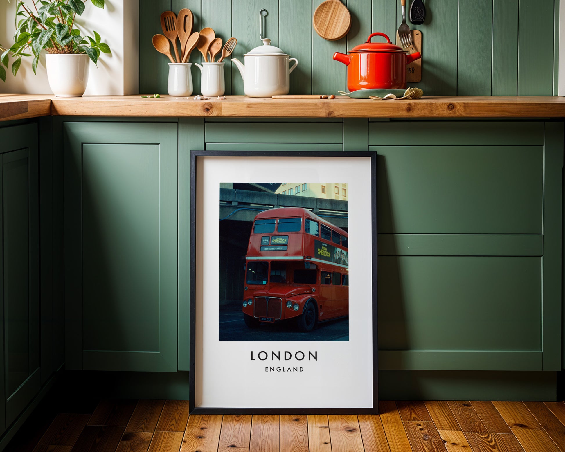 Classic Routemaster Bus Red Vintage - London analogue photography poster print on minimalist white wall