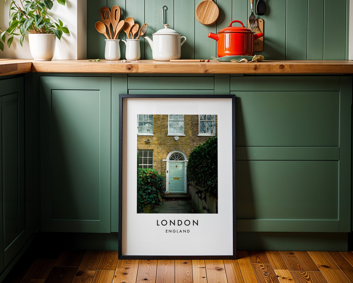 Georgian Townhouse Mint Green Door Ivy - London analogue photography poster print on minimalist white wall