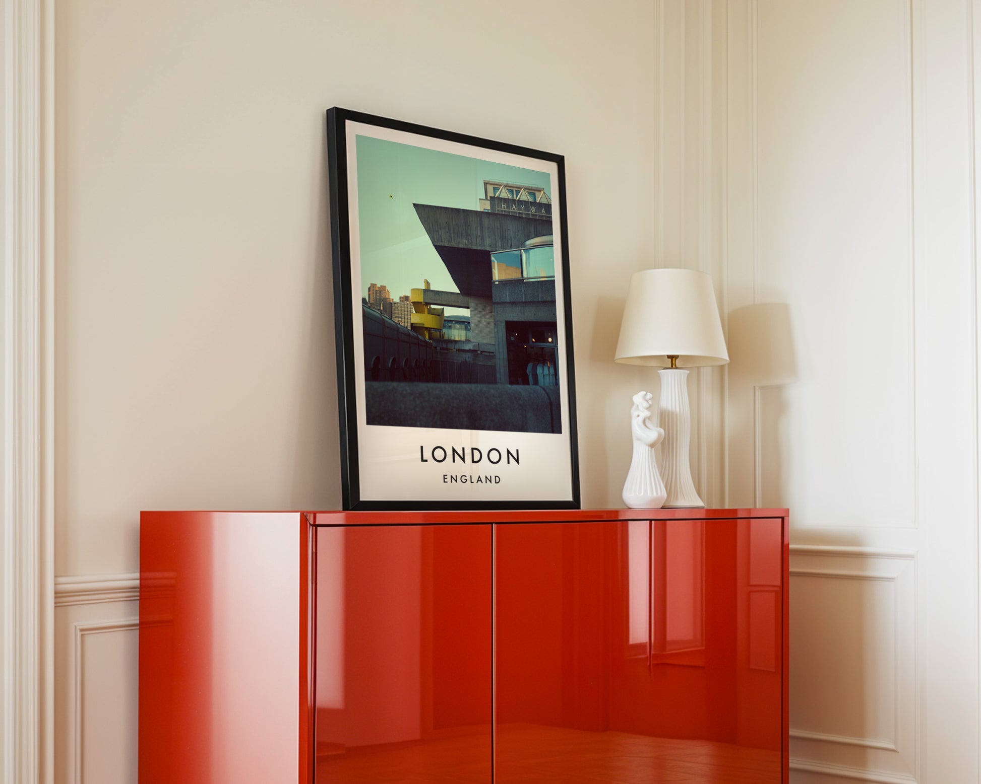 Hayward Gallery South Bank Brutalist - London analogue photography poster print in interior design setting