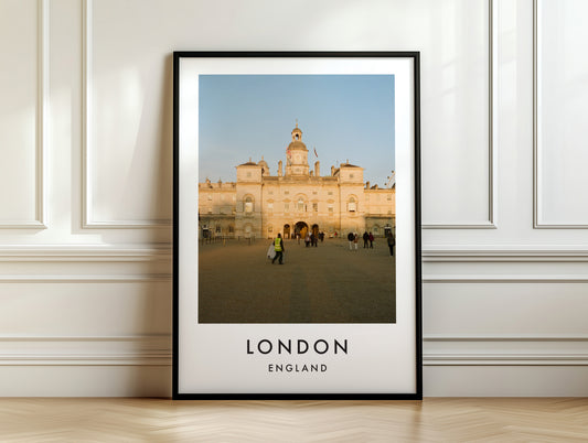 Horse Guards Parade Ground Golden Hour - London analogue photography poster print on white panelled wall