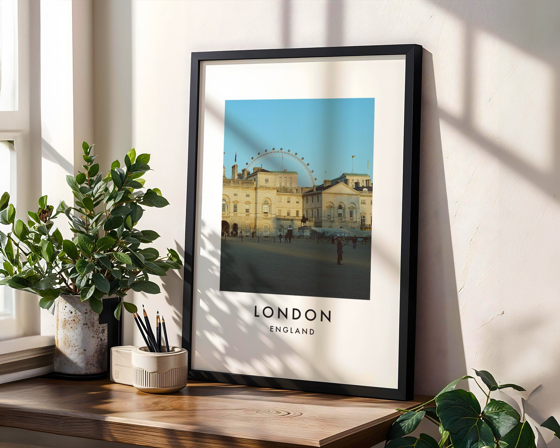 Horse Guards Parade London Eye Closer View - London analogue photography poster print in modern room setting
