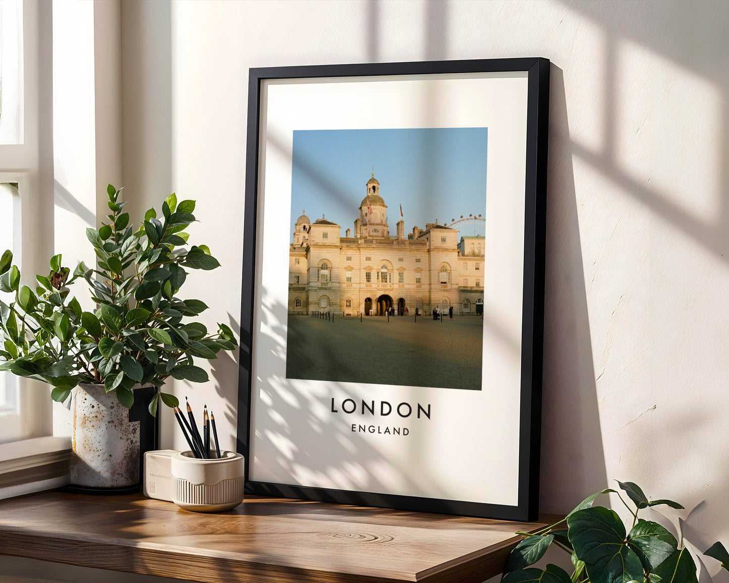 Horse Guards Parade London Eye Golden Light - London analogue photography poster print in modern room setting