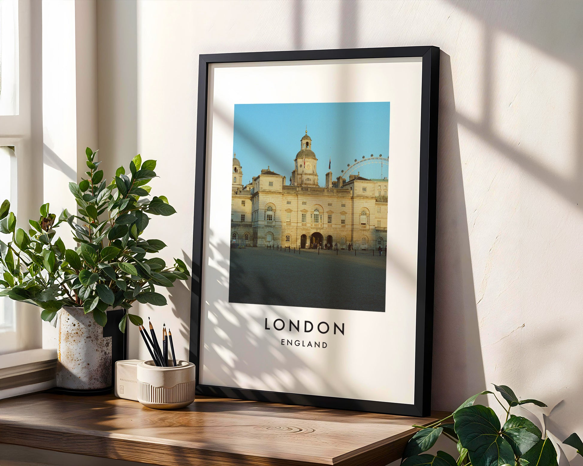 Horse Guards Parade London Eye Wide - London analogue photography poster print in modern room setting