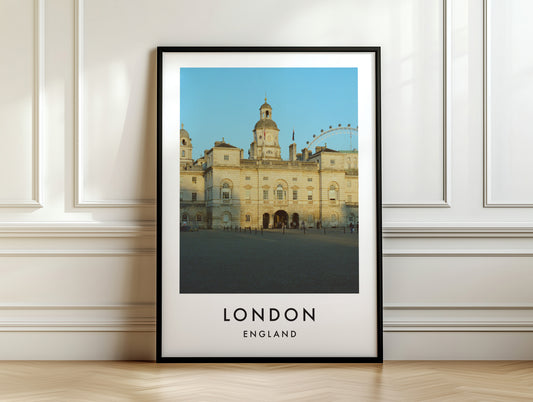 Horse Guards Parade London Eye Wide - London analogue photography poster print on white panelled wall
