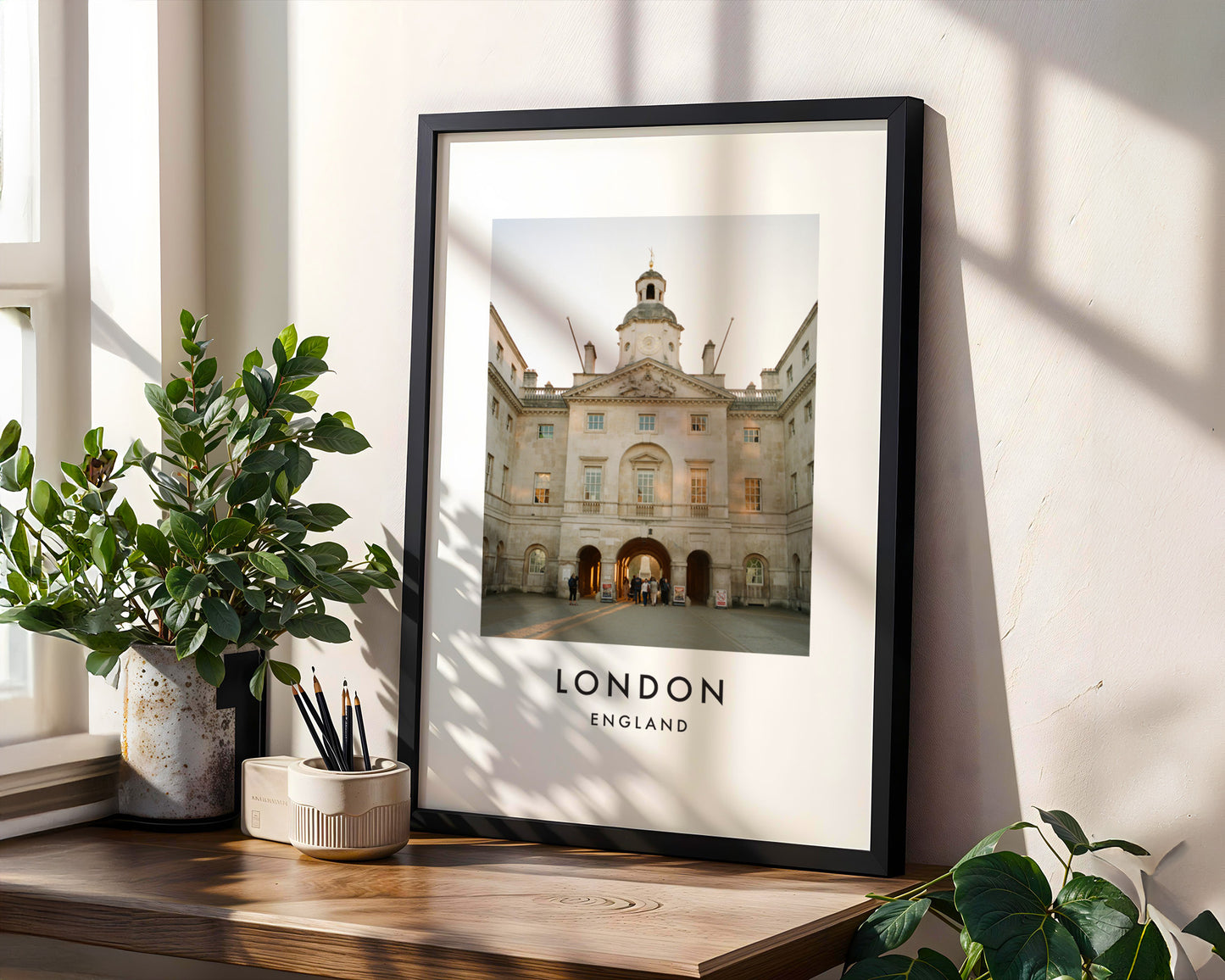 Horse Guards Parade Whitehall Arch Clock Tower - London analogue photography poster print in modern room setting