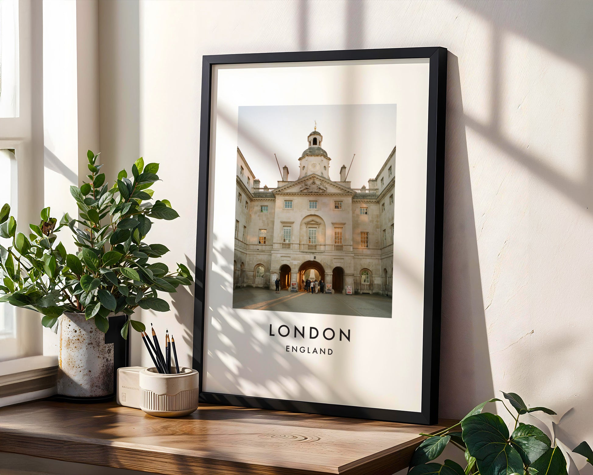 Horse Guards Parade Whitehall Arch Clock Tower - London analogue photography poster print in modern room setting