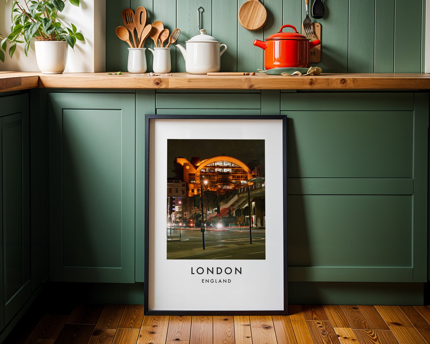 Illuminated Railway Arch Station Night - London analogue photography poster print on minimalist white wall