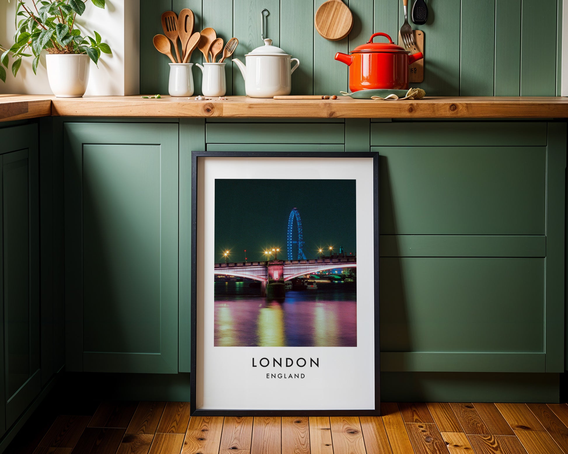 London Eye Blue Lambeth Bridge Night Thames - London analogue photography poster print on minimalist white wall
