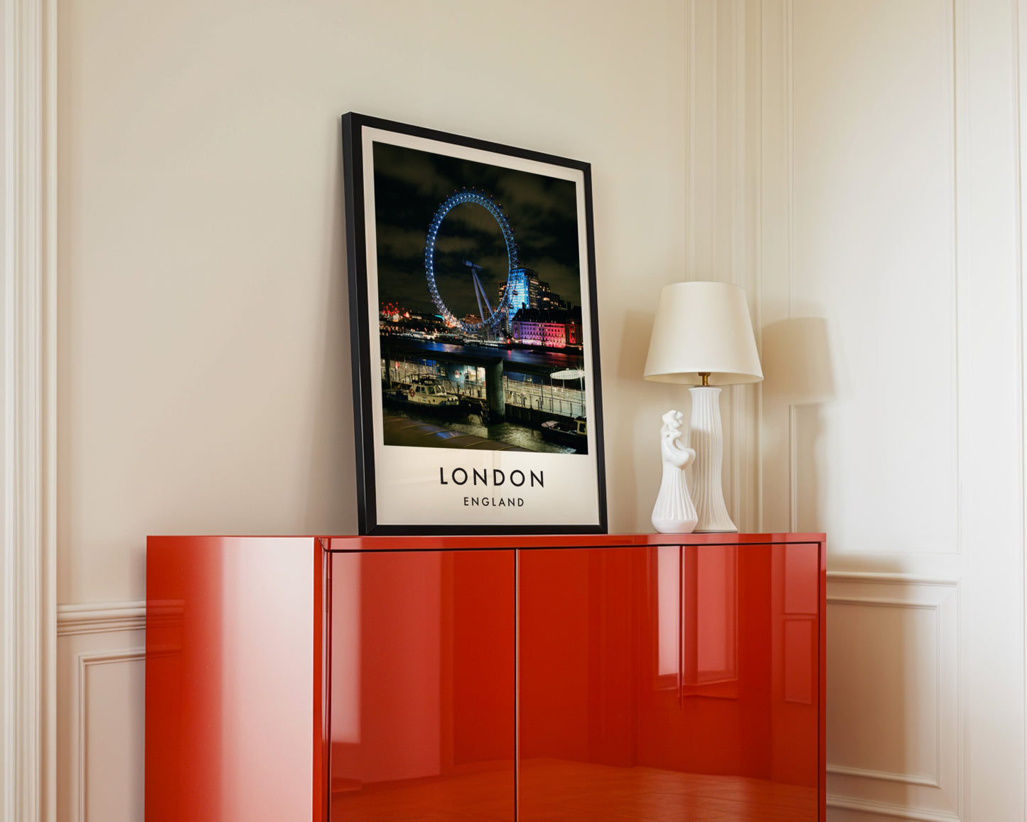 London Eye Blue Night South Bank Close Up - London analogue photography poster print in interior design setting