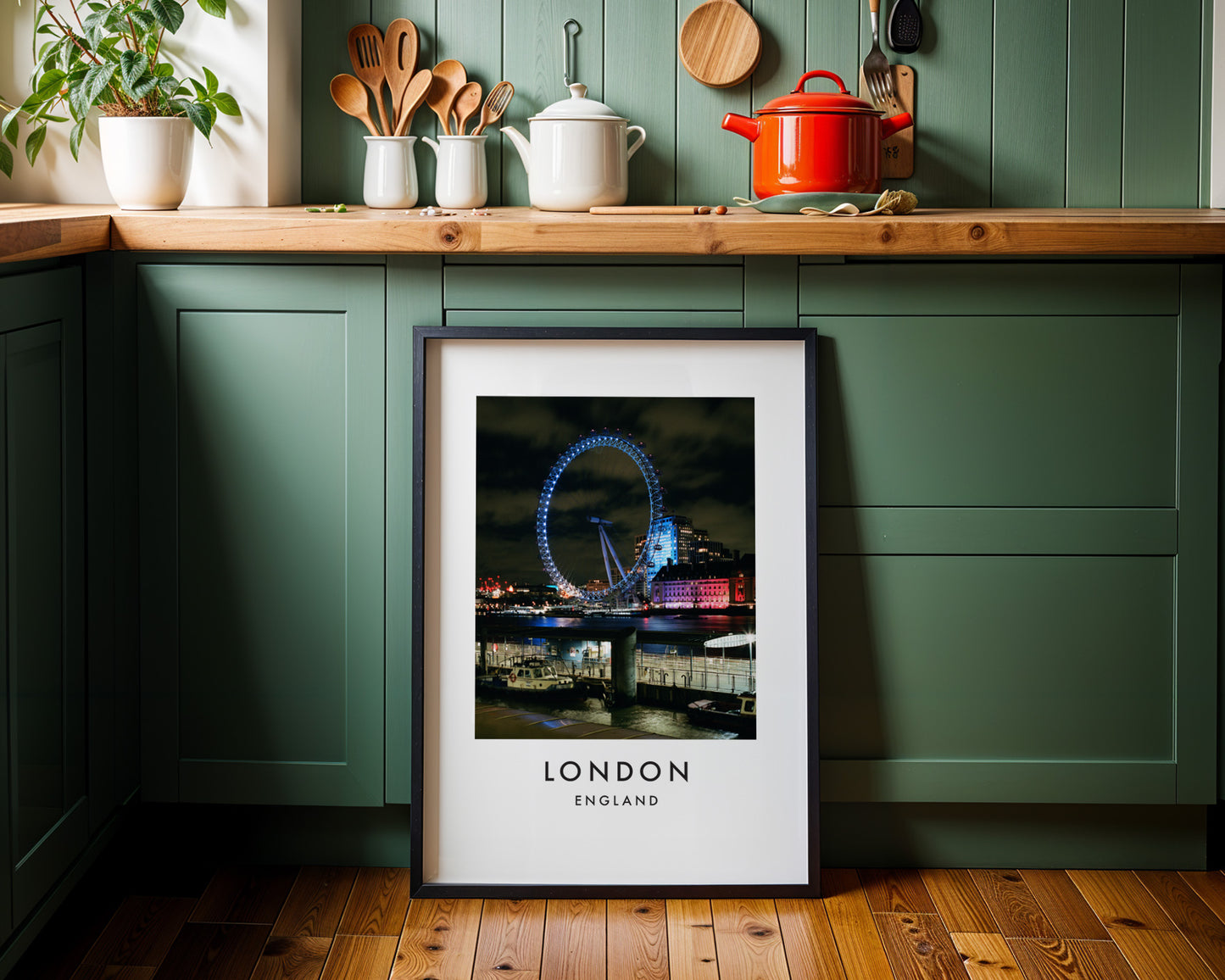 London Eye Blue Night South Bank Close Up - London analogue photography poster print on minimalist white wall
