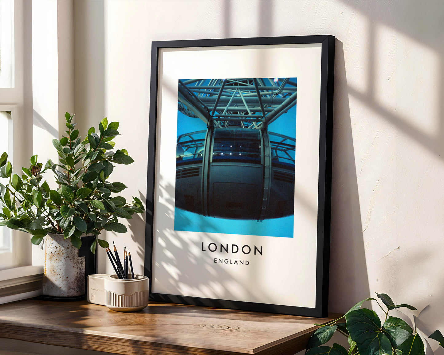 London Eye Capsule Interior Steel Structure Blue - London analogue photography poster print in modern room setting