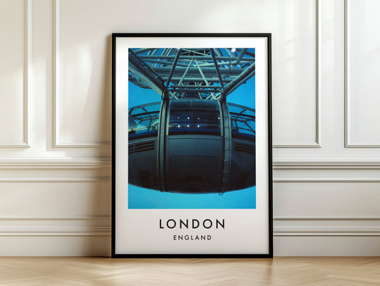 London Eye Capsule Interior Steel Structure Blue - London analogue photography poster print on white panelled wall