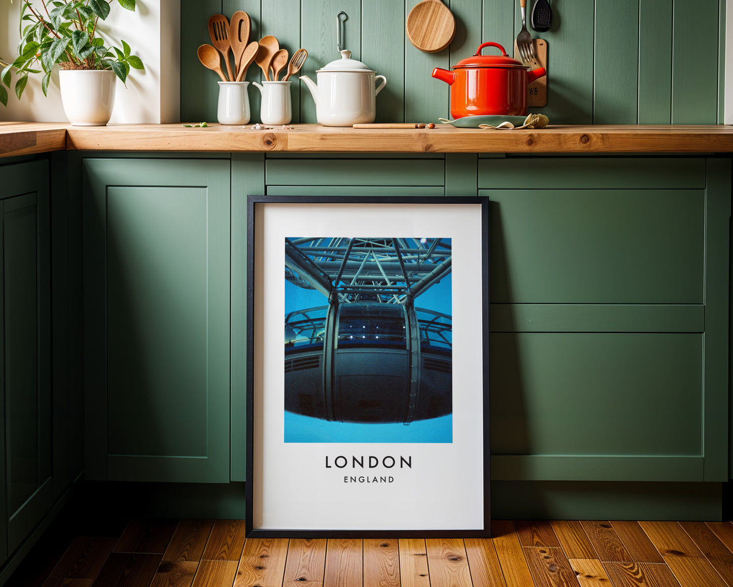 London Eye Capsule Interior Steel Structure Blue - London analogue photography poster print on minimalist white wall