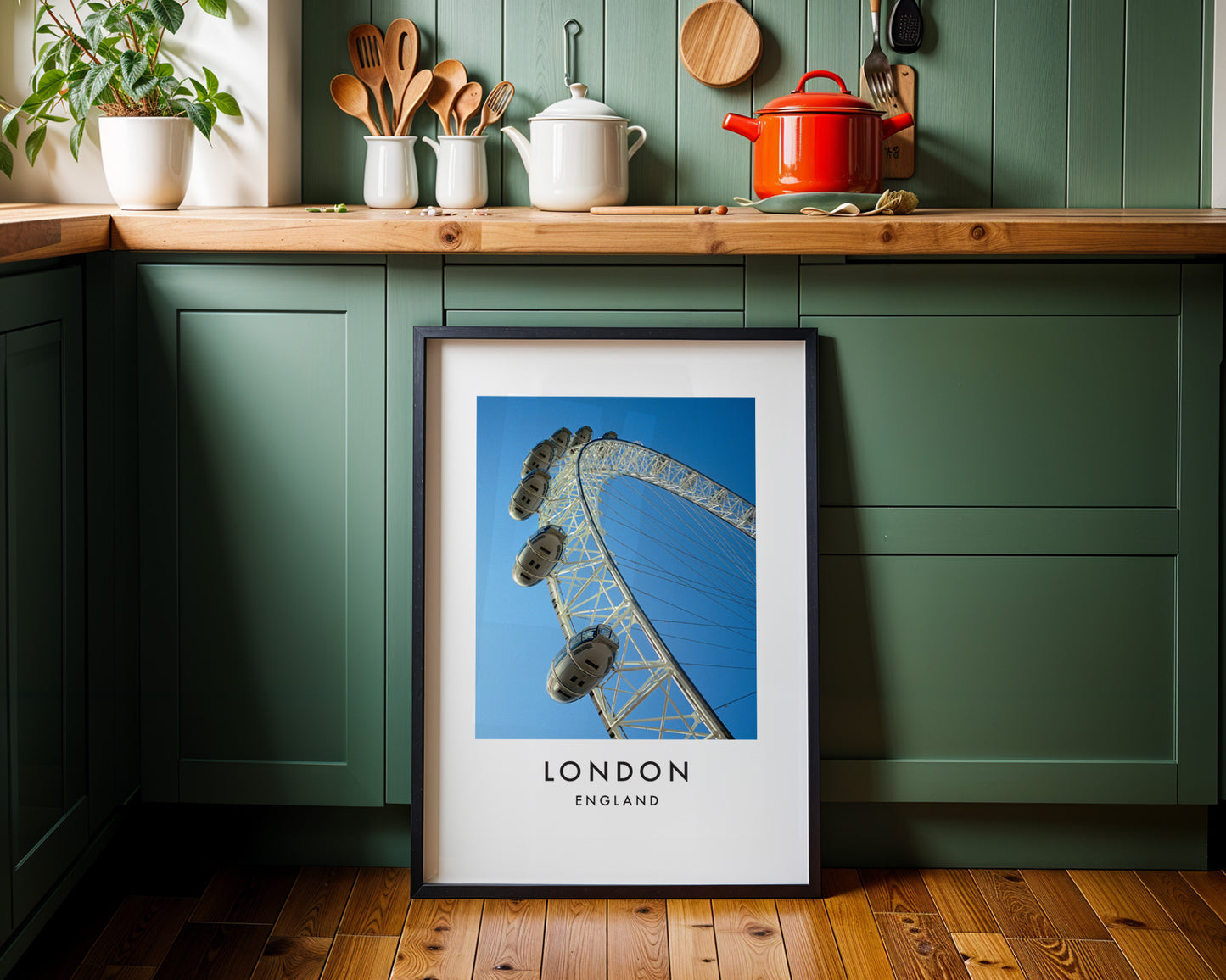 London Eye Capsules Close Up Blue Sky - London analogue photography poster print on minimalist white wall